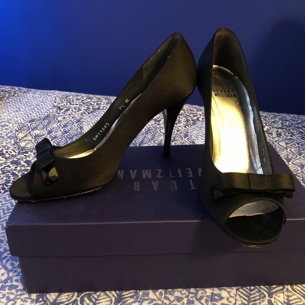 Black Satin Stuart Weitzman Heels